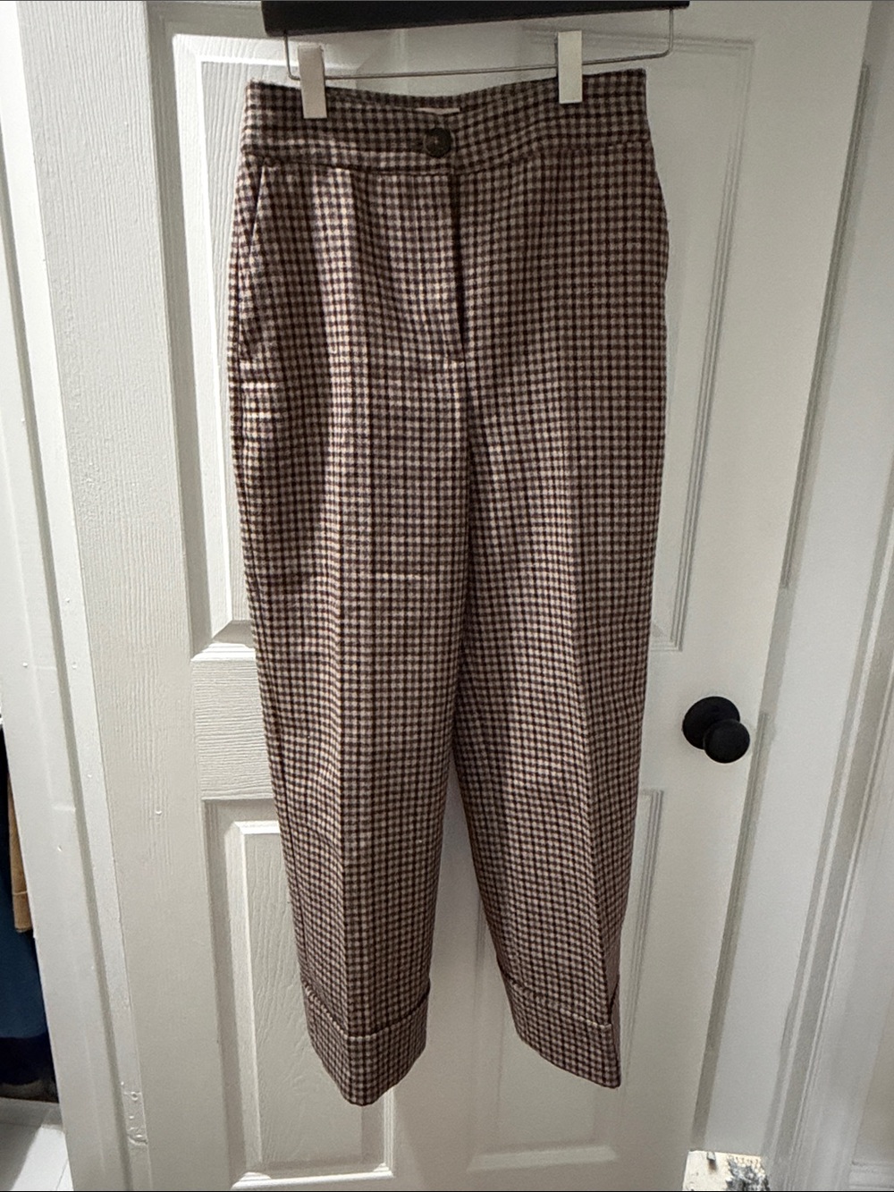 Sézane Damon Ankle Brown Check Trousers